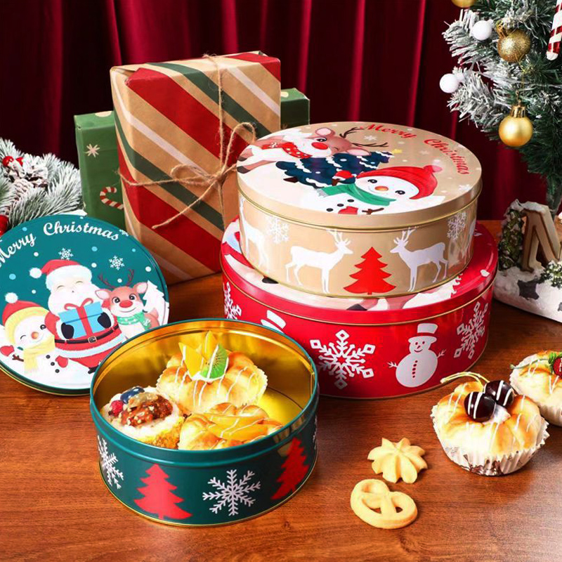Boîte-cadeau de Noël Boîte à biscuits ronde à biscuits Boîte de cookie Box de Noël Fabricant Custom Tin Box